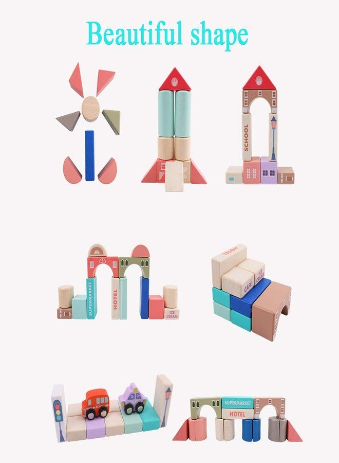 umbresen 115 Pcs Wooden City Building Blocks Set, Colorful Stacking Preschool Educational Toys for Toddlers Boys Girls Gifts with 20 Pcs Floor Jigsaw Puzzle and Storage Bag (City Building Toy Set) - Image 3